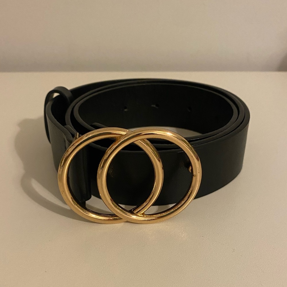 Double Gold Ring Black Belt approx 28”